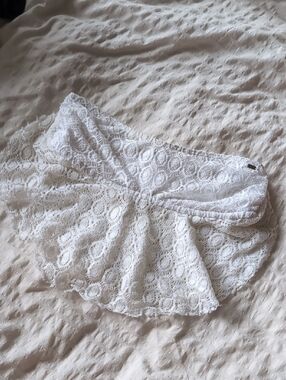 White Strapless Lace Peplum Top